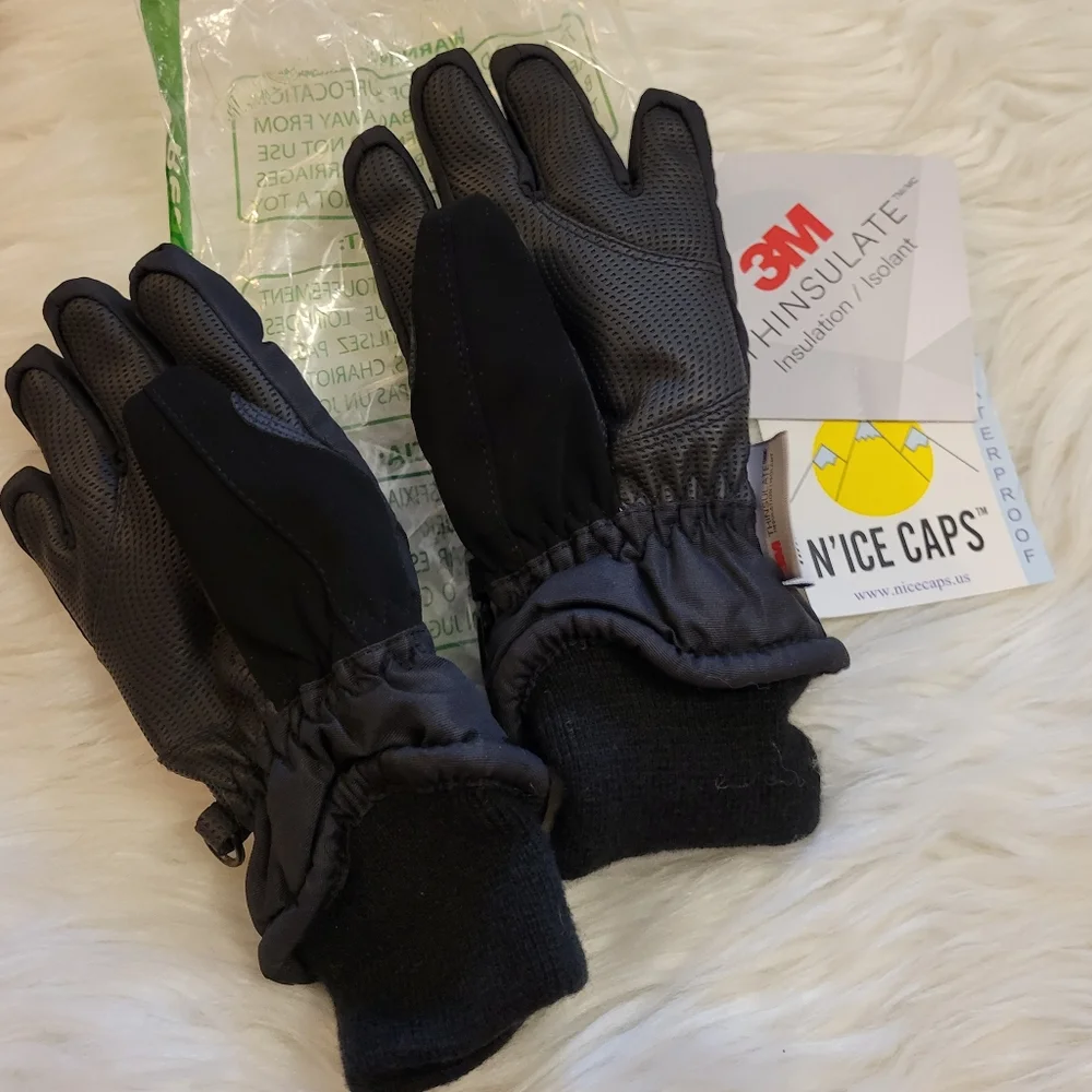 N'Ice Caps kids waterproof winter thinsulate gloves - black